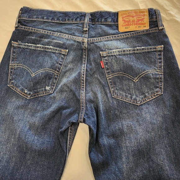 Levis 511 Ripped Straight Leg Jeans Mens Size 33 W 34 L - Picture 4 of 12